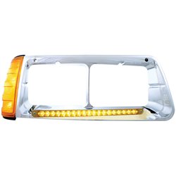 UP32498-19 LED Headlight Bezel With Turn Signal For 1989-2009 Freightliner FLD - Passenger - Amber LED/Amber Lens