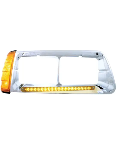 UP32498-19 LED Headlight Bezel With Turn Signal For 1989-2009 Freightliner FLD - Passenger - Amber LED/Amber Lens