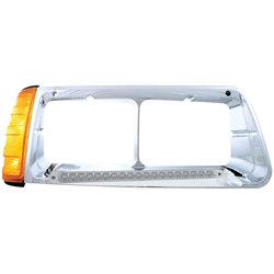 UP32499-19 LED Headlight Bezel With Turn Signal For 1989-2009 Freightliner FLD - Passenger - Amber LED/Clear Lens