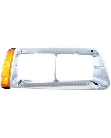 UP32499-19 LED Headlight Bezel With Turn Signal For 1989-2009 Freightliner FLD - Passenger - Amber LED/Clear Lens