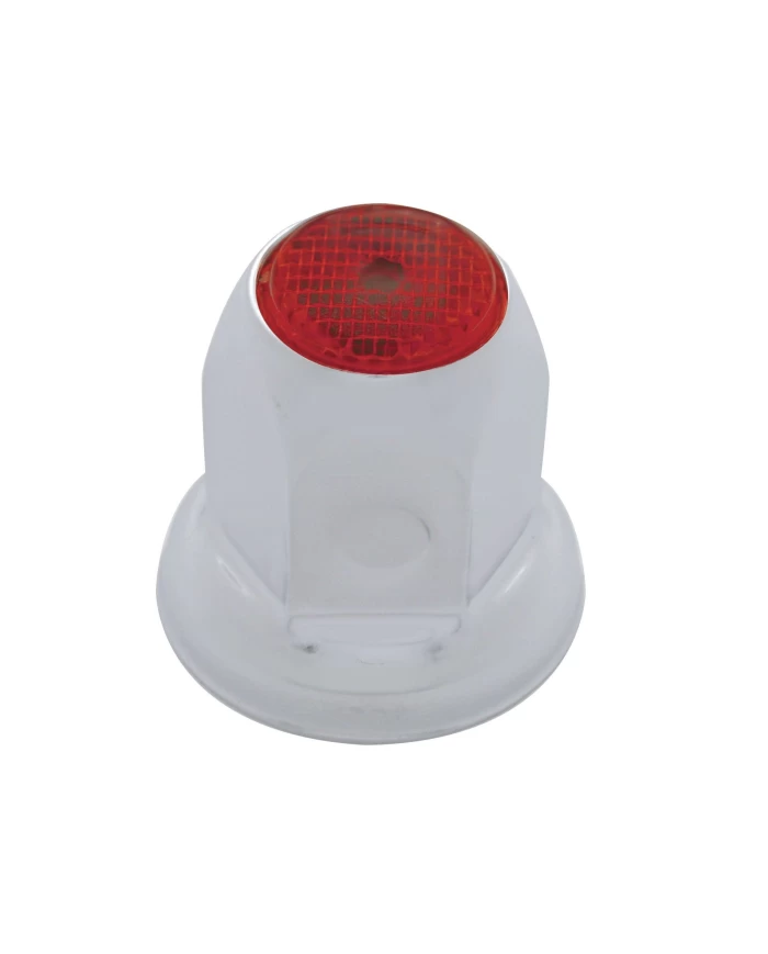 (BULK) CHROME 33mm x 2" NUT COVER W/ FLANGE & REFLECTOR - RED