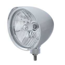 UP32510-Chrome "Chopper" Headlight With Smooth Visor Crystal H4 Bulb