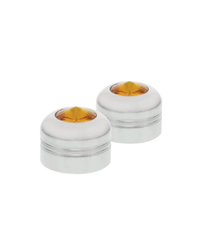 (2/CARD) CHROME ALUMINUM 9/16" NUT COVER W/ DIAMOND - AMBER (2/CARD) CHROME ALUMINUM 9/16" NUT COVER W/ DIAMOND - AMBER