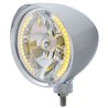 UP32511-Chrome "Chopper" Headlight With Smooth Visor H4 Bulb With 34 Amber LED