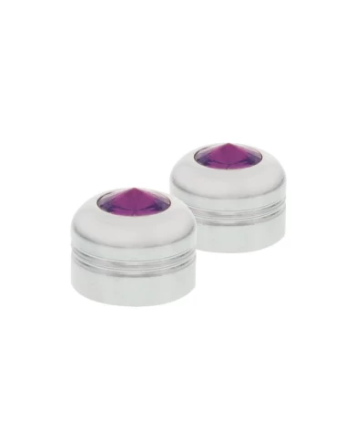 (2/CARD) CHROME ALUMINUM 9/16" NUT COVER W/ DIAMOND - PURPLE