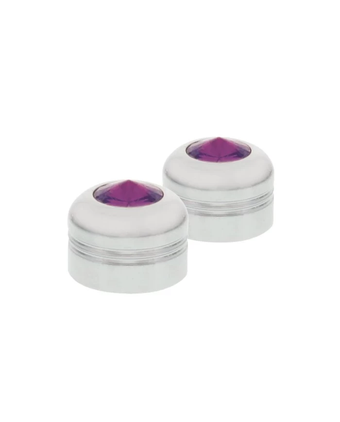 (2/CARD) CHROME ALUMINUM 9/16" NUT COVER W/ DIAMOND - PURPLE