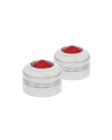 (2/CARD) CHROME ALUMINUM 9/16" NUT COVER W/ DIAMOND - RED