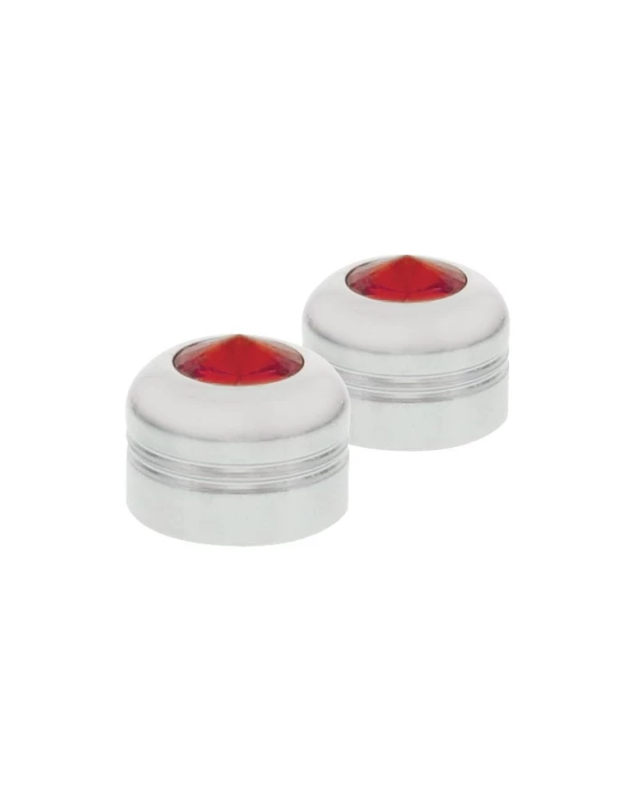 (2/CARD) CHROME ALUMINUM 9/16" NUT COVER W/ DIAMOND - RED (2/CARD) CHROME ALUMINUM 9/16" NUT COVER W/ DIAMOND - RED