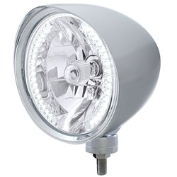 UP32512-Chrome "Chopper" Headlight With Smooth Visor H4 Bulb With 34 White LED