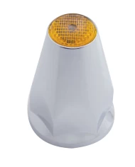 (20/PACK) CHROME PLASTIC 33mm x 2 3/4" SLOTTED BULLET PUSH-ON NUT COVER W/ FLANGE & REFLECTOR - AMBER