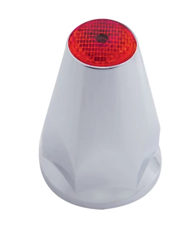 (20/PACK) CHROME PLASTIC 33mm x 2 3/4" SLOTTED BULLET PUSH-ON NUT COVER W/ FLANGE & REFLECTOR - RED