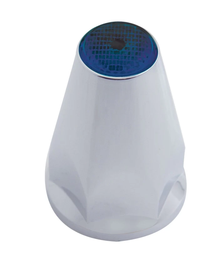 (20/PACK) CHROME PLASTIC 33mm x 2 3/4" SLOTTED BULLET PUSH-ON NUT COVER W/ FLANGE & REFLECTOR - BLUE