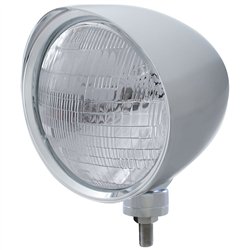 UP32515-Chrome "Chopper" Headlight With Smooth Visor 6014 Bulb