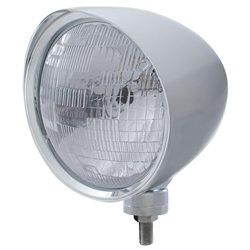 UP32516-Chrome "Chopper" Headlight With Smooth Visor H6024 Bulb