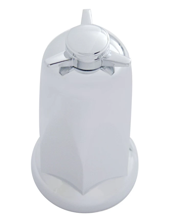(BULK) CHROME PLASTIC 33mm x 3 1/4" EXTRA TALL PUSH-ON NUT COVER W/ SPINNER TOP (BULK) CHROME PLASTIC 33mm x 3 1/4" EXTRA TALL PUSH-ON NUT COVER W/ SPINNER TOP
