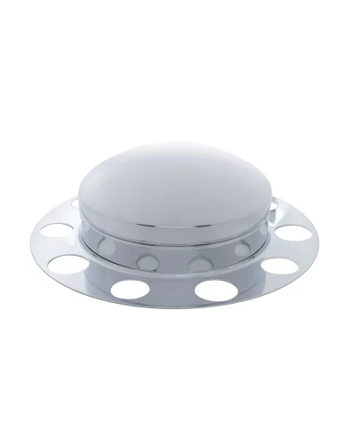 (BULK) CHROME FRONT 3PC. AXLE COVER W/ DOME HUB CAP - ALUMINUM RING (BULK) CHROME FRONT 3PC. AXLE COVER W/ DOME HUB CAP - ALUMINUM RING