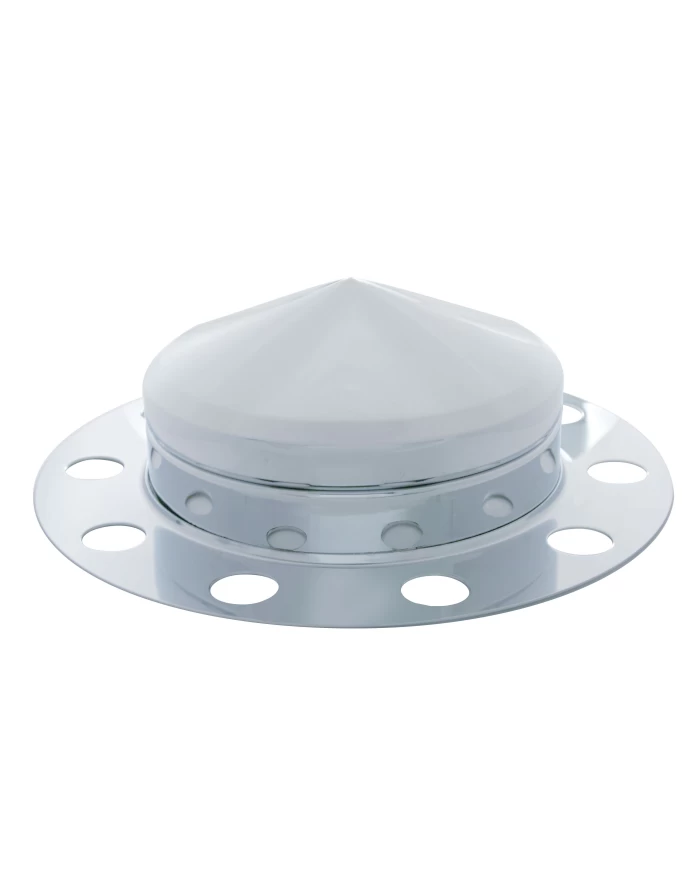 (BULK) CHROME FRONT 3PC. AXLE COVER W/ POINTED HUB CAP - UNI-MOUNT