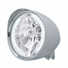 UP32520-Motorcycle Chrome "Chopper" Headlight With Smooth Visor H4 Bulb With 34 White LED