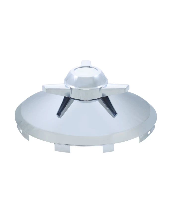 (BULK) CHROME UNIVERSAL FRONT HUB CAP WITH 3 BAR STRAIGHT STYLE SPINNER - 7/16" LIP