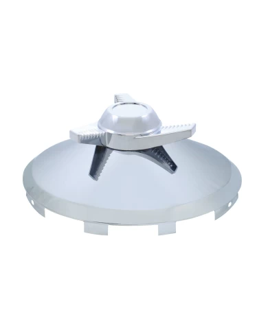 (BULK) CHROME UNIVERSAL FRONT HUB CAP WITH 3 BAR LEFT SWING STYLE SPINNER - 7/16" LIP