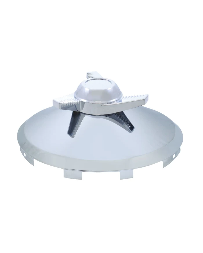 (BULK) CHROME UNIVERSAL FRONT HUB CAP WITH 3 BAR LEFT SWING STYLE SPINNER - 7/16" LIP