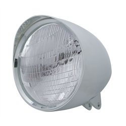 UP32523-Motorcycle Chrome "Chopper" Headlight With Smooth Visor 6014 Bulb
