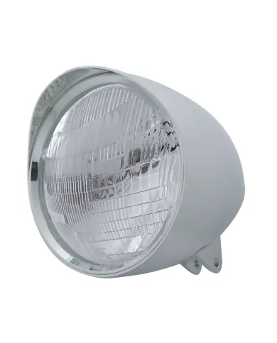 UP32523-Motorcycle Chrome "Chopper" Headlight With Smooth Visor 6014 Bulb
