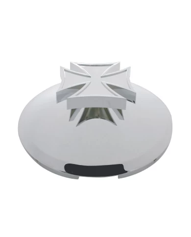 (BULK) CHROME 5 EVEN NOTCH FRONT HUB HUB CAP W/ IRON CROSS SPINNER - 1" LIP