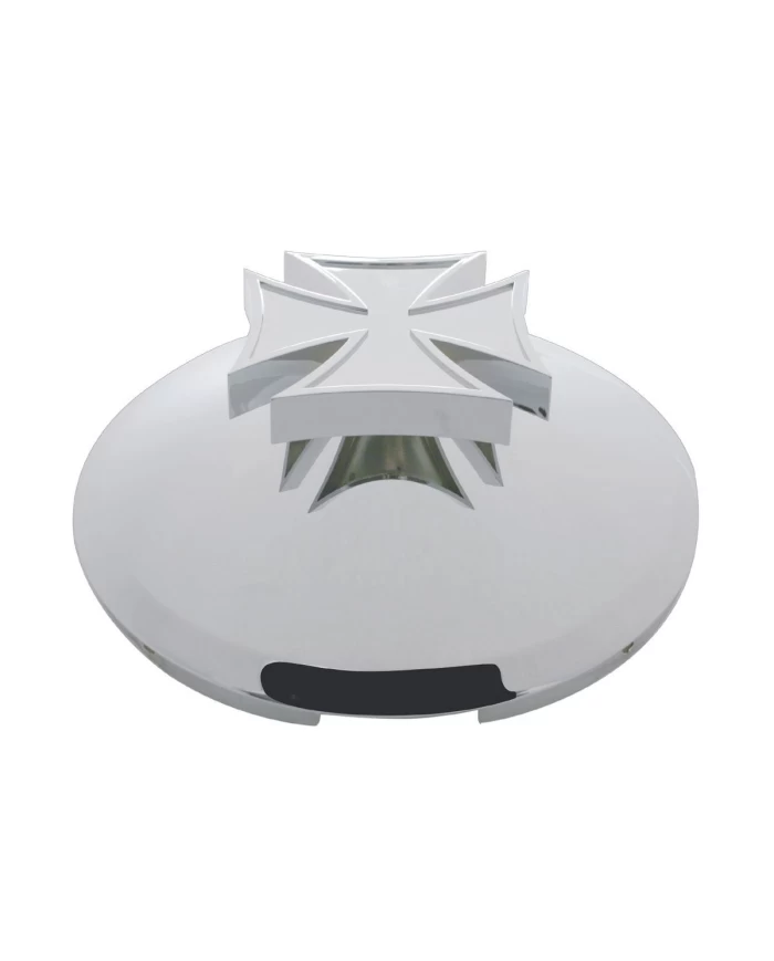 (BULK) CHROME 5 EVEN NOTCH FRONT HUB HUB CAP W/ IRON CROSS SPINNER - 1" LIP