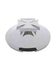 (BULK) CHROME 5 EVEN NOTCH FRONT HUB HUB CAP W/ IRON CROSS SPINNER - 1" LIP (BULK) CHROME 5 EVEN NOTCH FRONT HUB HUB CAP W/ IRON CROSS SPINNER - 1" LIP