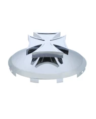 (BULK) CHROME UNIVERSAL FRONT HUB CAP WITH IRON CROSS STYLE SPINNER - 7/16" LIP (BULK) CHROME UNIVERSAL FRONT HUB CAP WITH IRON CROSS STYLE SPINNER - 7/16" LIP