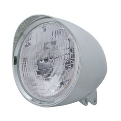 UP32524-Motorcycle Chrome "Chopper" Headlight With Smooth Visor H6024 Bulb