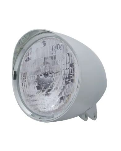 UP32524-Motorcycle Chrome "Chopper" Headlight With Smooth Visor H6024 Bulb