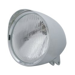 UP32525-Motorcycle Chrome "Chopper" Headlight With Smooth Visor H4 Bulb