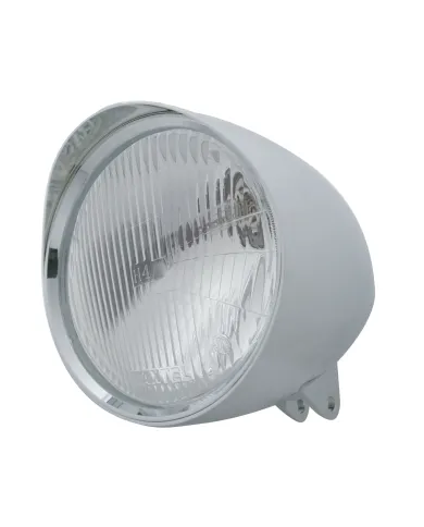 UP32525-Motorcycle Chrome "Chopper" Headlight With Smooth Visor H4 Bulb