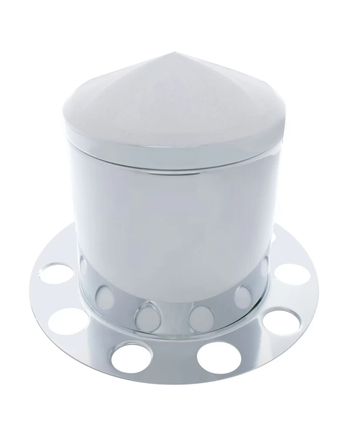 (BULK) CHROME POINTED REAR 3PC. AXLE COVER - ALUMINUM RING (BULK) CHROME POINTED REAR 3PC. AXLE COVER - ALUMINUM RING