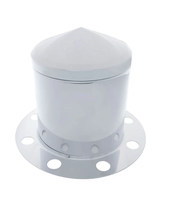 (BULK) CHROME POINTED REAR 3PC. AXLE COVER - 8 HOLES UNI-MOUNT RING (BULK) CHROME POINTED REAR 3PC. AXLE COVER - 8 HOLES UNI-MOUNT RING