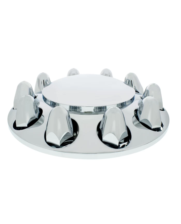 (CARD) CHROME PLASTIC FRONT AXLE COVER W/ REMOVABLE HUB CAP - 1 1/2" PUSH-ON NUT COVER