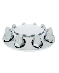 (CARD) CHROME PLASTIC FRONT AXLE COVER W/ REMOVABLE HUB CAP - 1 1/2" PUSH-ON NUT COVER