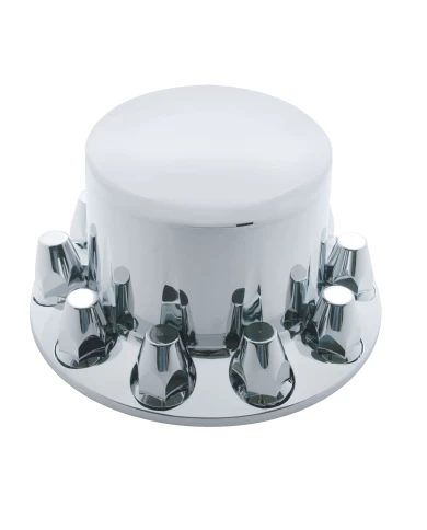 CHROME PLASTIC REAR AXLE COVER W/ REMOVABLE HUB CAP - 33mm THREAD-ON NUT COVER CHROME PLASTIC REAR AXLE COVER W/ REMOVABLE HUB CAP - 33mm THREAD-ON NUT COVER