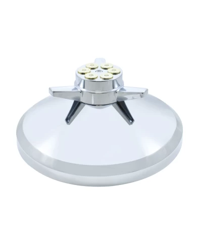 (BULK) CHROME PLASTIC REAR AXLE COVER HUB CAP W/ GUN CYLINDER SPINNER (BULK) CHROME PLASTIC REAR AXLE COVER HUB CAP W/ GUN CYLINDER SPINNER