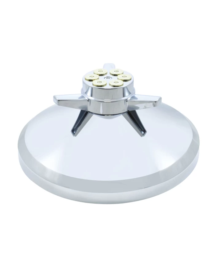 (BULK) CHROME PLASTIC REAR AXLE COVER HUB CAP W/ GUN CYLINDER SPINNER (BULK) CHROME PLASTIC REAR AXLE COVER HUB CAP W/ GUN CYLINDER SPINNER