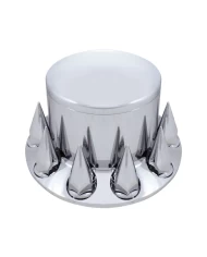 (BOX) CHROME PLASTIC REAR AXLE COVER W/ REMOVABLE HUB CAP - 33mm THREAD-ON SPIKE NUT COVER (BOX) CHROME PLASTIC REAR AXLE COVER W/ REMOVABLE HUB CAP - 33mm THREAD-ON SPIKE NUT COVER