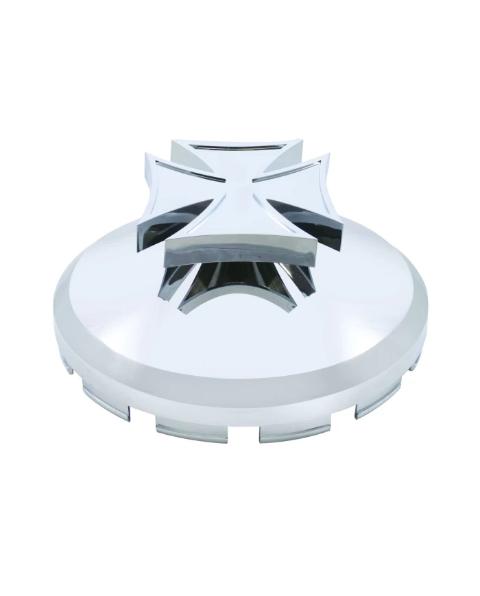 (BULK) CHROME PLASTIC FRONT AXLE COVER HUB CAP W/ IRON CROSS SPINNER (BULK) CHROME PLASTIC FRONT AXLE COVER HUB CAP W/ IRON CROSS SPINNER