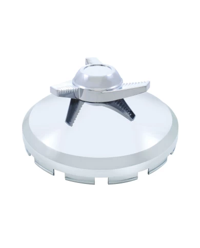 (BULK) CHROME PLASTIC FRONT AXLE COVER HUB CAP W/ 3 BAR LEFT SPINNER (BULK) CHROME PLASTIC FRONT AXLE COVER HUB CAP W/ 3 BAR LEFT SPINNER