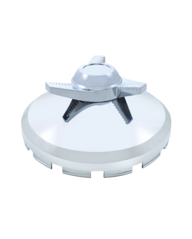 (BULK) CHROME PLASTIC FRONT AXLE COVER HUB CAP W/ 3 BAR RIGHT SPINNER (BULK) CHROME PLASTIC FRONT AXLE COVER HUB CAP W/ 3 BAR RIGHT SPINNER