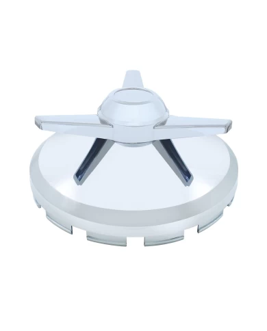 (BULK) CHROME PLASTIC FRONT AXLE COVER HUB CAP W/ 3 EXTRA LARGE BAR STRAIGHT SPINNER (BULK) CHROME PLASTIC FRONT AXLE COVER HUB CAP W/ 3 EXTRA LARGE BAR STRAIGHT SPINNER