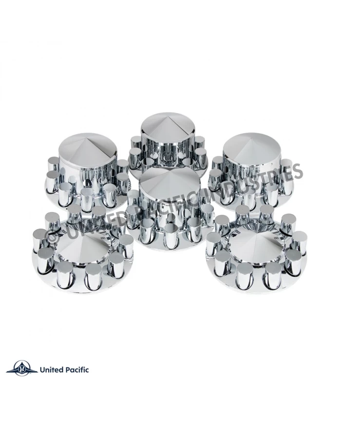 (CBOX) CHROME POINTED AXLE COVER COMBO KIT W/ 33MM THREAD-ON CYLINDER NUT COVER