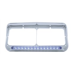 UP32574-14 LED Chrome Rectangular Dual Headlight Bezel With Visor - Blue LED/Clear Lens