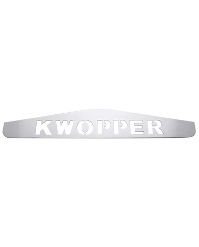 (BULK) CHROME 4"L x 24"W SCRIPTED BOTTOM MUD FLAP PLATE W/ WELDED STUD - KWOPPER (BULK) CHROME 4"L x 24"W SCRIPTED BOTTOM MUD FLAP PLATE W/ WELDED STUD - KWOPPER